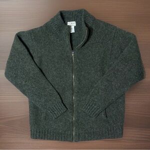 L.L.Bean 90s Driver's Knit Green Sweater 100% Lambswool Vintage Size L-Reg